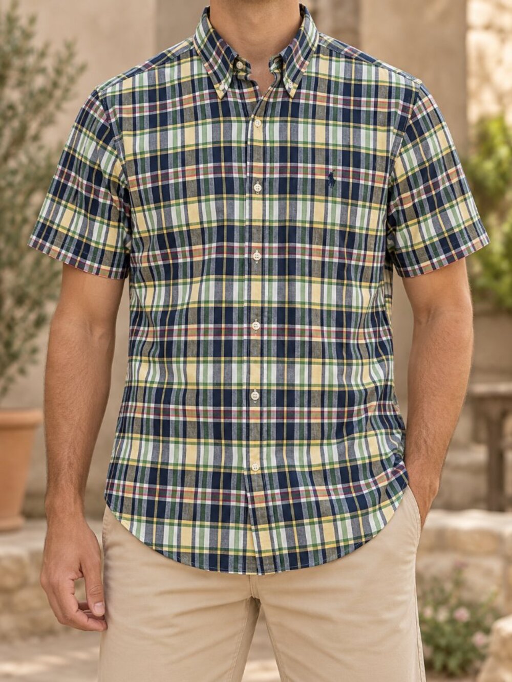 Polo Ralph Lauren Shirt Mens M Plaid Short Sleeve Button Down Pony 100% Cotton